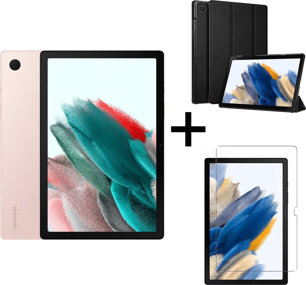 Samsung Galaxy Tab A8 (2021) - 64GB - Wifi - 10.5 inch - Pink Gold + Tri-fold smart hoes + Screenprotector tempered glass — afbeelding 1