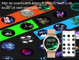 Belesy® VENUS - Smartwatch Dames Rose goud - Horloge - 1.1 inch - Kleurenscherm - Stappenteller - Bloeddruk - Hartslag - Maak je eigen wijzerplaat - Staal – Goud - Moederdag — thumbnail 6
