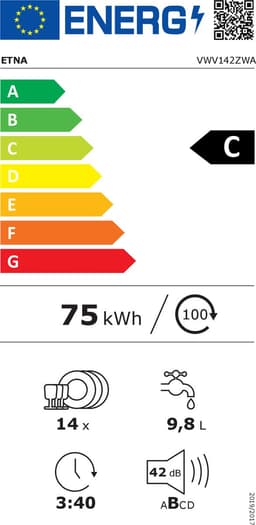 ETNA VWV142ZWA - Vrijstaande vaatwasser - Zwart - 60 cm - 42dB - 14 Couverts - Extra droog — thumbnail 2