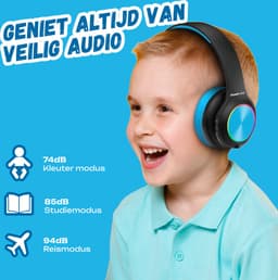 PowerLocus PLED Draadloze Koptelefoon Over-Ear voor Kinderen - LED lampjes - met Microfoon - Micro SD poort - Zwart/Blauw — thumbnail 9