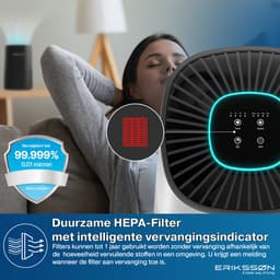 Erikssøn Luchtreiniger Elite - HEPA-14 Filter - Wit - 240 m3/u - Vermindert Stof En Pollen - Met Hepa Filter - Met Ionisator - Air Purifier - Clean Air — thumbnail 5