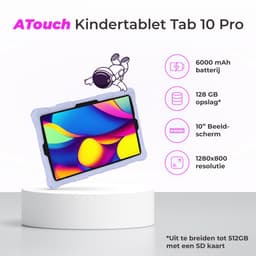 ATouch Kindertablet Tab 10 Pro - Vanaf 3 jaar - Kinder Tablet - 10 Inch - Ouderlijk Toezicht - Tablet Kinderen - 6000 mAh Batterij - Kids Tablet - 128GB+64SD - Octa Core - Paars — thumbnail 5