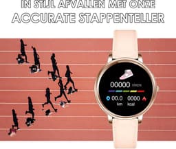 Darenci Smartwatch Classy Pro - Smartwatch dames - Smartwatch heren - Activity Tracker - Touchscreen - Lederen band - Dames - Heren - Horloge - Stappenteller - Bloeddrukmeter - Verbrande calorieën - Zuurstofmeter - Roségoud - Roze - Spatwaterdicht — thumbnail 7