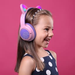 PowerLocus Bobo - Draadloze Koptelefoon voor Kinderen - Bluetooth koptelefoon - 74/85/94dB Volumebegrenzing - Katten Oortjes - Led Verlichting - Paars/Roze — thumbnail 9