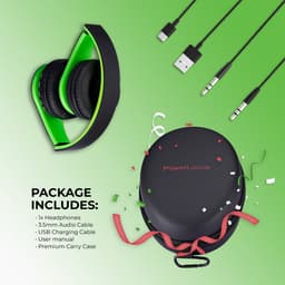 PowerLocus P1 Bluetooth Koptelefoon – Draadloos – Over Ear – Met Microfoon – Inklapbaar - incl. Hoes – Zwart/Groen — thumbnail 5