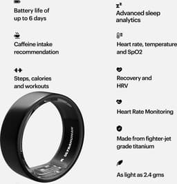 ULTRAHUMAN Ring AIR – Smart Ring | Geen maandabonnement | Bepaal eerst de juiste maat met de Sizing Kit | Slaaptracker - Hartslagmeter - Fitnesstracker – Raw Titanium – Size 9 — thumbnail 4