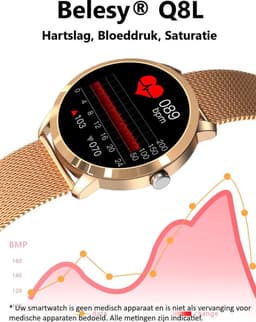 Belesy® Q8LG 2022 - Smartwatch Dames – Smartwatch Heren - Horloge- 1.09 inch - Kleurenscherm - Stappenteller - Bloeddruk - Hartslag - 75+ Wijzerplaten – Sporten - Staal – Rosé Goud — thumbnail 16