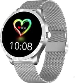 Belesy® BQSiRgPk Pro - Smartwatch Dames – Smartwatch Heren - Horloge - 1.28 inch - Kleurenscherm - Stappenteller - Bloeddruk - Hartslag - 75+ Wijzerplaten – Zilver – Siliconen – Roze – extra polsband Milanees Zilver en Panterprint - Kerstcadeau — thumbnail 9