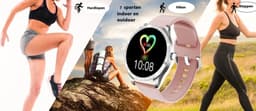 Belesy® BQSiRgPk Pro - Smartwatch Dames – Smartwatch Heren - Horloge - 1.28 inch - Kleurenscherm - Stappenteller - Bloeddruk - Hartslag - 75+ Wijzerplaten – Sporten – Zilver – Siliconen – Roze – extra polsband Milanees Zilver - Kerstcadeau — thumbnail 14