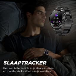 Royal Empire Amoled PRO Smartwatch - Smartwatch Heren - Stappenteller - Bloeddrukmeter - Hartslagmeter - Slaapmonitor - RVS en Leren bandje - Multisport - 46MM - Geschikt voor alle Smartphones - Kleur Zwart — thumbnail 3
