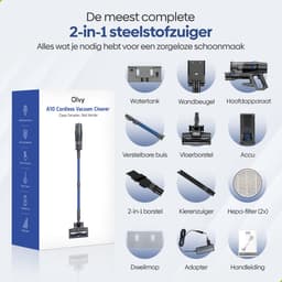 Olvy Steelstofzuiger Draadloos - Met Dweilfunctie - 5 Zuigniveaus - 350W - Vacuum Cleaner - Draadloze Snoerloze Stofzuiger - Zonder Zak - Op Accu - 35Kpa - Kruimeldief — thumbnail 9