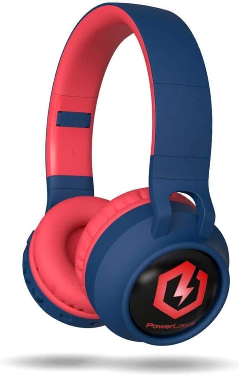 PowerLocus Buddy Draadloze On-Ear Koptelefoon voor Kinderen, LED lampjes, 85db Limiet, met Microfoon, Micro SD poort - Blauw/Rood — afbeelding 1