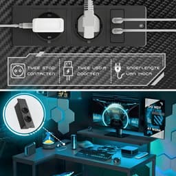 Five Stars® L-Vormig Game Bureau - 107x80x76 cm - Game Bureau met LED verlichting - Zwart Carbon - Hoekbureau - Gaming Desk - Computertafel — thumbnail 5
