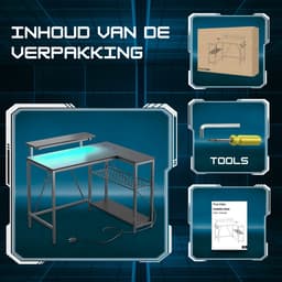 Five Stars® L-Vormig Game Bureau - 107x80x76 cm - Game Bureau met LED verlichting - Zwart Carbon - Hoekbureau - Gaming Desk - Computertafel — thumbnail 7