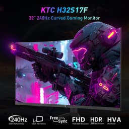 KTC H32S17F 32'' Curved Gaming Monitor, 1920*1080 HVA Paneel, 240Hz Refresh Rate, 125% sRGB, 3500:1 Contrastratio, Adaptive Sync, HDR10, 3ms Reactietijd, 2*HDMI2.0 1*DP1.4 1*USB2.0 1*Audio, VESA Montage, Verstelbare Kanteling, Weinig Blauw Licht — thumbnail 9
