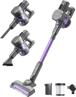 Auronic Steelstofzuiger Draadloos 220W - Draadloze Stofzuiger - HEPA Filter - Zelfstaand - Op Accu - Zonder Zak - Kruimeldief - Vacuum Cleaner - Grijs/Paars — thumbnail 1