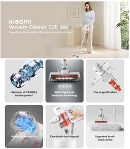 Xiaomi G20 lite Steelstofzuiger - zonder zak - draadloos - kruimeldief - 18 Kpa - 215W - Led verlichting - 5staps filter- Wit — thumbnail 3