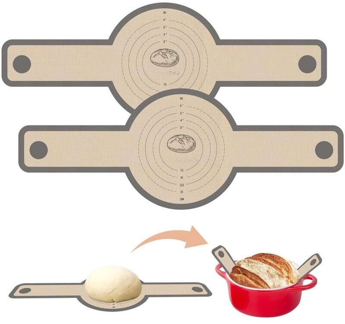 ZYLARO Siliconen Bakmat - 2 Stuks Bakmat Voor Nederlandse Oven - vaatwasserbestendig - Lange Handvatten Deeg Mat - sling bakmat - Voor Airfryer, Oven En Magnetron - grijs — afbeelding 1