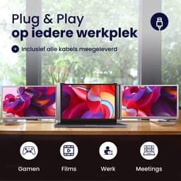 HoriVue Portable Monitor Max 15.6 Inch - Triple Screen - Full HD 60Hz - Extra Scherm Laptop - Draagbare Monitor - Laptop Scherm Uitbreider - Geschikt voor Apple en Windows - Inclusief Beschermhoes en Kabels - Tri Screen - Grijs — thumbnail 2