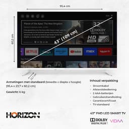 Horizon Smart TV 43 inch - LED Televisie - Diamant Serie Full HD - WiFi - Netflix - Frameless Slim Design - Wit — thumbnail 3