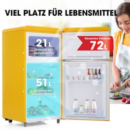 Retro koelkast, bovenste en onderste dubbele deur koelkast, 72 liter totaal volume, met 21 liter vriezervolume, 120 kWh/jaar, LED -licht. Beschikbaar in verschillende kleuren. [Energieklasse E] — thumbnail 4
