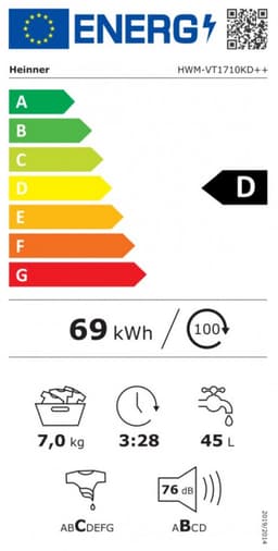 Heinner HWM-VT1710KD++ Wasmachine 7 kg – 15 Programma’s – LED Display – Startuitstel – Schuimdetectie – Kinderslot – 1000 tpm – Wit – 5 Jaar Garantie — thumbnail 2