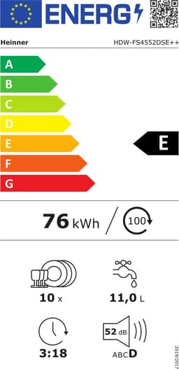 Heinner HDW-FS4552DSE++ Vrijstaand Vaatwasser – 10 Couverts – 5 Programma’s – LED Display – AquaStop – Zilver – 5 Jaar Garantie — thumbnail 2