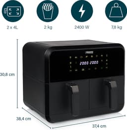 Princess Double Basket Airfryer 182068 - Dubbele Airfryer - 8 liter - 2 manden - XXL - 8 programma’s - 2400W - Dubbele heteluchtfriteuse - Touchscreen - Zwart - 80 °C tot 220°C - Sync functie — thumbnail 14
