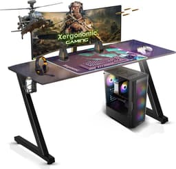 Xergonomic Game Bureau - Gaming Desk - Carbonfiber look - B125xH75xL62 cm - Computer Tafel - Incl. beker-, koptelefoonhouder en kabelorganizer - Xergax - Zwart — thumbnail 1