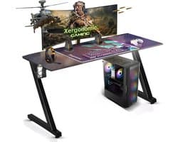 Xergonomic Game Bureau - Gaming Desk - Carbonfiber look - B125xH75xL62 cm - Computer Tafel - Incl. beker-, koptelefoonhouder en kabelorganizer - Xergax - Zwart