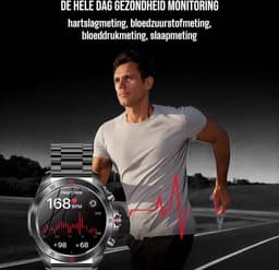 Royal Empire Amoled PRO Smartwatch - Smartwatch Heren - Stappenteller - Bloeddrukmeter - Hartslagmeter - Slaapmonitor - Multisport - 46MM - Geschikt voor alle Smartphones - Kleur Zilver — thumbnail 8
