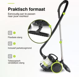 TurboTronic CV07 Stofzuiger zonder zak - Compact Design - Hoge Zuigkracht - Zakloze Stofzuiger - Zwart/Groen — thumbnail 9