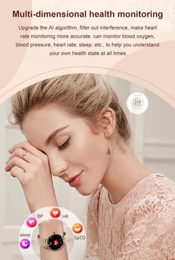 WizBay Premium Select® 1.19inch Smartwatch Dames Heren 1.19inch AMOLED - Android iOS - 14 Zirkonia in Band - Bellen - Magnetic Laden - O2 en Bloeddrukmeter - Sport Modi - Message - Slaap meter - Smartwatches - Zilveren Band - 1 Extra Roze TPU Band — thumbnail 6