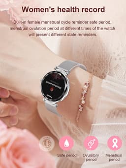 WizBay Premium Select® 1.19inch Smartwatch Dames Heren 1.19inch AMOLED - Android iOS - 14 Zirkonia in Band - Bellen - Magnetic Laden - O2 en Bloeddrukmeter - Sport Modi - Message - Slaap meter - Smartwatches - Zilveren Band - 1 Extra Roze TPU Band — thumbnail 9
