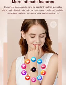 WizBay Premium Select® 1.19inch Smartwatch Dames Heren 1.19inch AMOLED - Android iOS - 14 Zirkonia in Band - Bellen - Magnetic Laden - O2 en Bloeddrukmeter - Sport Modi - Message - Slaap meter - Smartwatches - Zilveren Band - 1 Extra Roze TPU Band — thumbnail 10