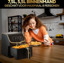 AG Airfryer XXL Premium- Luchtfriteuse - Anti-aanbak - Tot 8 personen- Uitneembare Bak - Vaatwasserbestendig - Met Receptenboek - Extreem Stil- Snelkooktechnologie - Digitaal Display - Tot 200°C - 8 Voorgeprogrammeerde standen. 5.5L Zwart — thumbnail 10