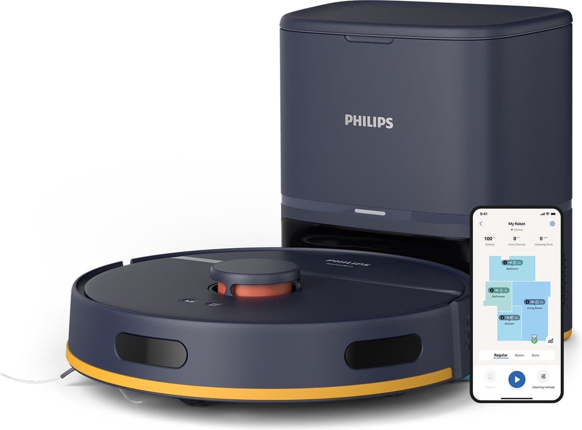 Philips HomeRun 2000 Series XU2100/10 - Robotstofzuiger met dweilfunctie - Automatisch Leegstation - Marineblauw — afbeelding 1