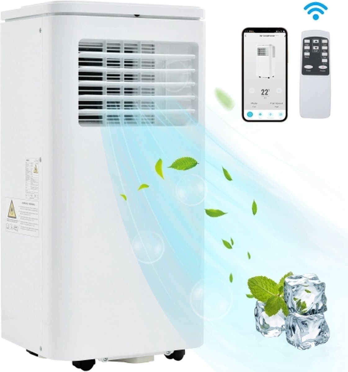 Mobiele airconditioner 9000 BTU/u, 2,5 kW. Luchtontvochtiger, met afzuigfunctie, afstandsbediening/APP-bediening/3 bedrijfsmodi/voor ruimtes tot 100 m³, 24-uurs timer. Energie-efficiëntieklasse A — afbeelding 1