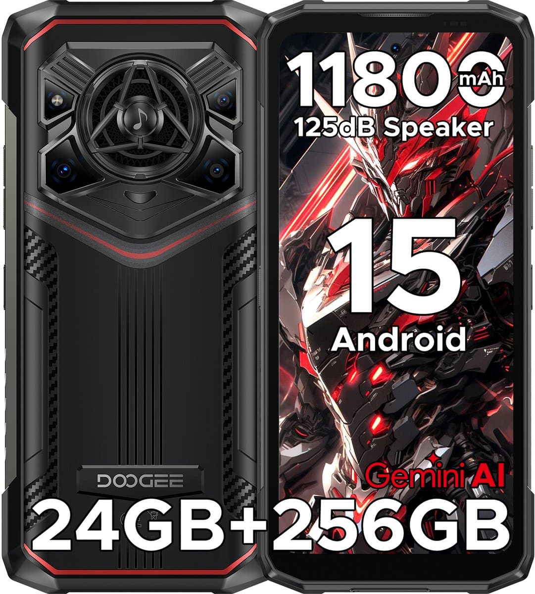 DOOGEE Blade 20 Pro - Robuuste Smartphone - Robuuste Telefoon - 24GB RAM + 256GB ROM（2TB/TF) - 11800mAh/18W - 6.6 Inth HD+ IPS+90Hz - 125dB Luidsprekers - Nachtzichtcamera - Face ID - Triple card slot - Rood — afbeelding 1