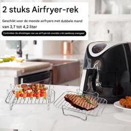 Airfryer-rek - 2 stuks - Vierkant Airfryer - grillrek - RVS grill-dehydratorrek - Stapelbaar - Airfryer-mandje - Airfryer-accessoires - Oven- en vaatwasserbestendig - voor Airfryer-bakken en koken - 20*13*7 - zilver — thumbnail 5