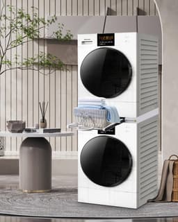 Wasmachine onderhoud-Universeel wasmachine-droger verbindingsframe - verstelbaar (51-76 cm) met uitschuifbaar rek​​-universeel tussenbouwframe voor wasmachine/drogers — thumbnail 7