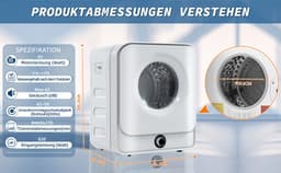 Re-purelife® luchtafvoerdroger 3 kg - wasdroger van roestvrij staal - droogtrommel met 5 programma’s en oververhittingsbeveiliging - wandmontage design - wit 49,5 × 43,5 × 59,5 cm — thumbnail 13