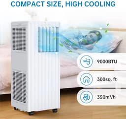 DIMICO - Mobiele Airco 9000 BTU - Verrijdbare Airconditioner met Slang en Afstandsbediening - 3 in 1 Koelen Ventileren Ontvochtigen - Voor 25m2 / 75m3 — thumbnail 7