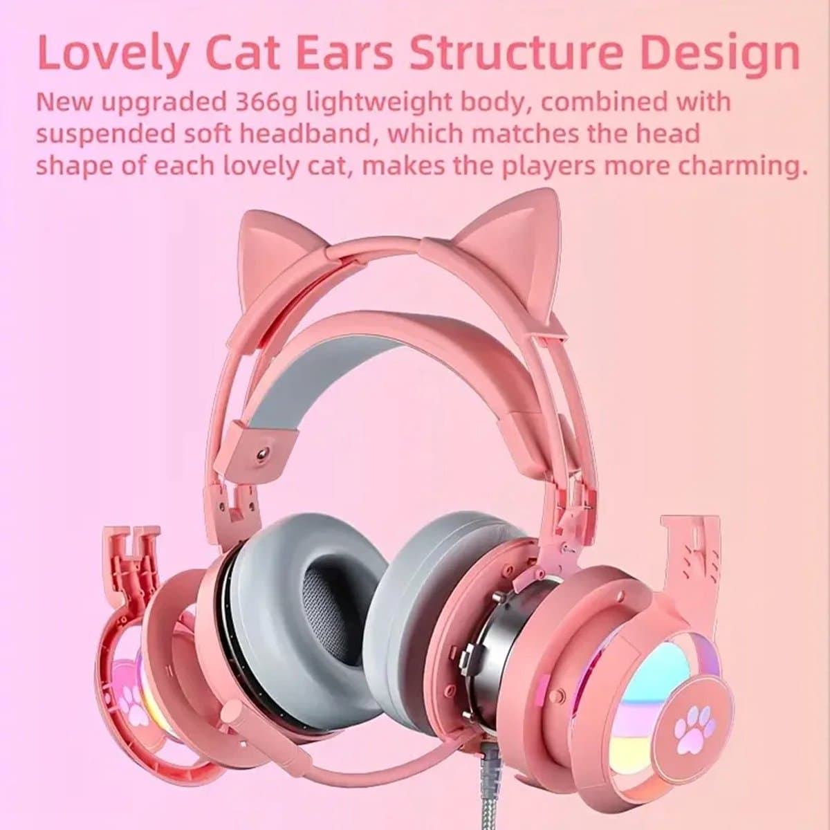 Zolara Noise cancelling koptelefoon - Roze Gaming Headset - Kattenoren - Voor PC, Laptop & Console - Over Ear Koptelefoon met Microfoon en Surround Geluid — afbeelding 1