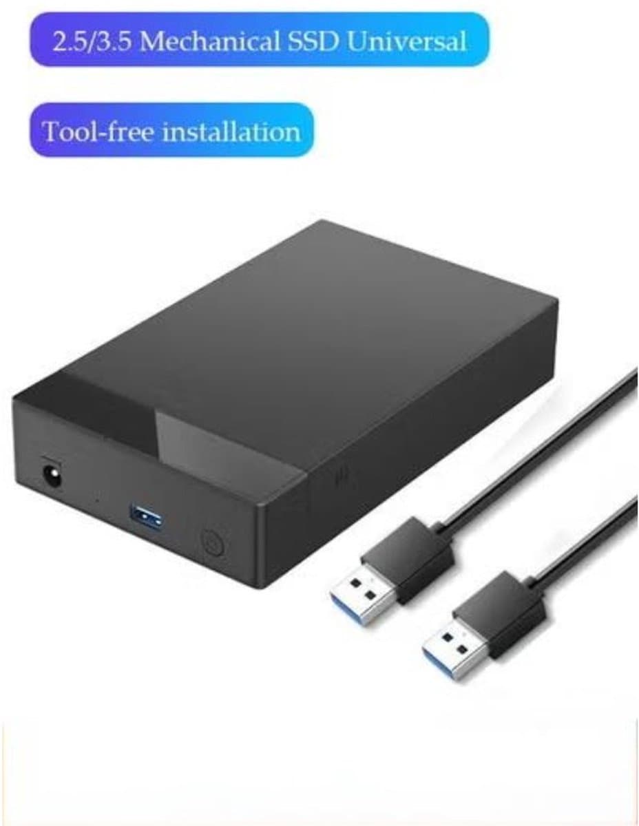 Kraftverdia - Externe Hdd Zaak - Externe harde schijf behuizing – 2.5" en 3.5" USB 3.0 naar SATA – Toolvrije externe behuizing – Compacte en lichte harde schijf adapter - Zwart — afbeelding 1