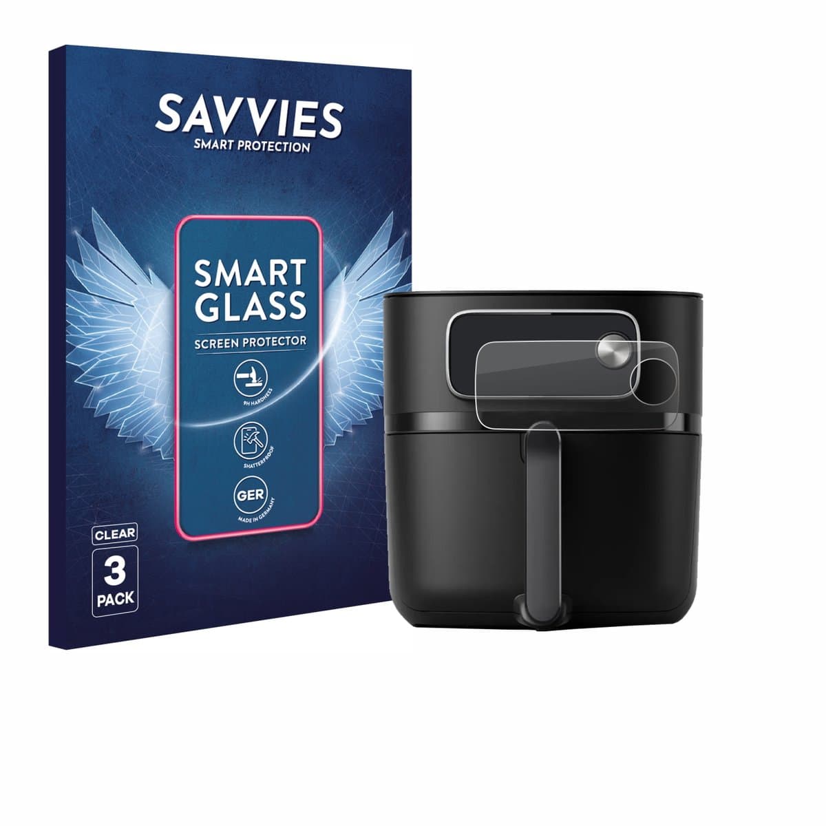 3 Stuks Savvies Screenprotector - geschikt voor Philips Airfryer HD9876/90 - beschermfolie glas transparant — afbeelding 1