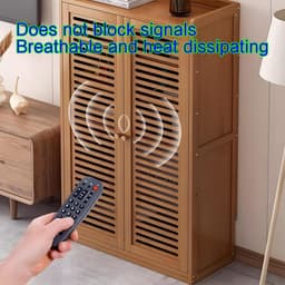 Media Opbergkast - AV Kast - Entertainment Setup - Geperforeerde Deuren - 59x25x67cm - Zwart — thumbnail 5