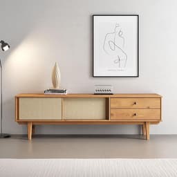 TV-Meubel Hout 175 cm Eikenkleur Scandinavisch Vintage met Lades en Schuifdeuren voor TV tot 75 inch — thumbnail 2