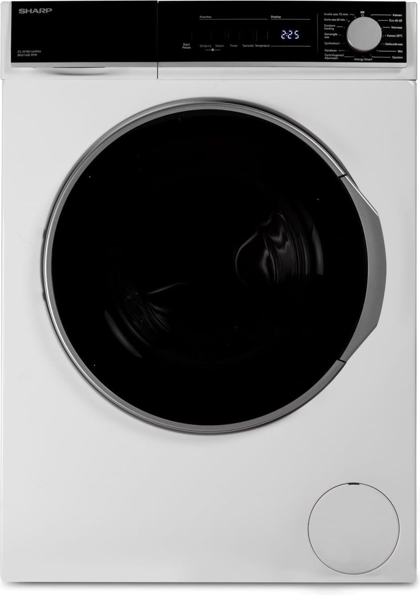 Sharp ESNFB814AWNABX - wasmachine - energie label A - 8 KG - 1400 toeren - STEAMWASH - white LED touch panel - WIT — afbeelding 1