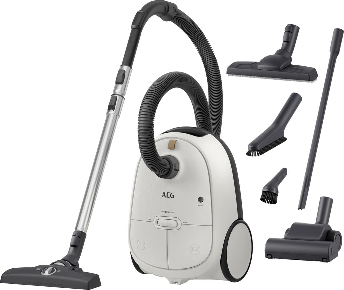 AEG AB61H6SW Allergy 6000 - Stofzuiger met zak - Parketborstel - Dierenhaar - Hepa filtratie - Mini turboborstel - Parketzuigmond - Vacuum cleaner - Alle vloetypen - Wit - 650 watt - Lang snoer 12m bereik - Compact design - 5 extra accessoires — afbeelding 1